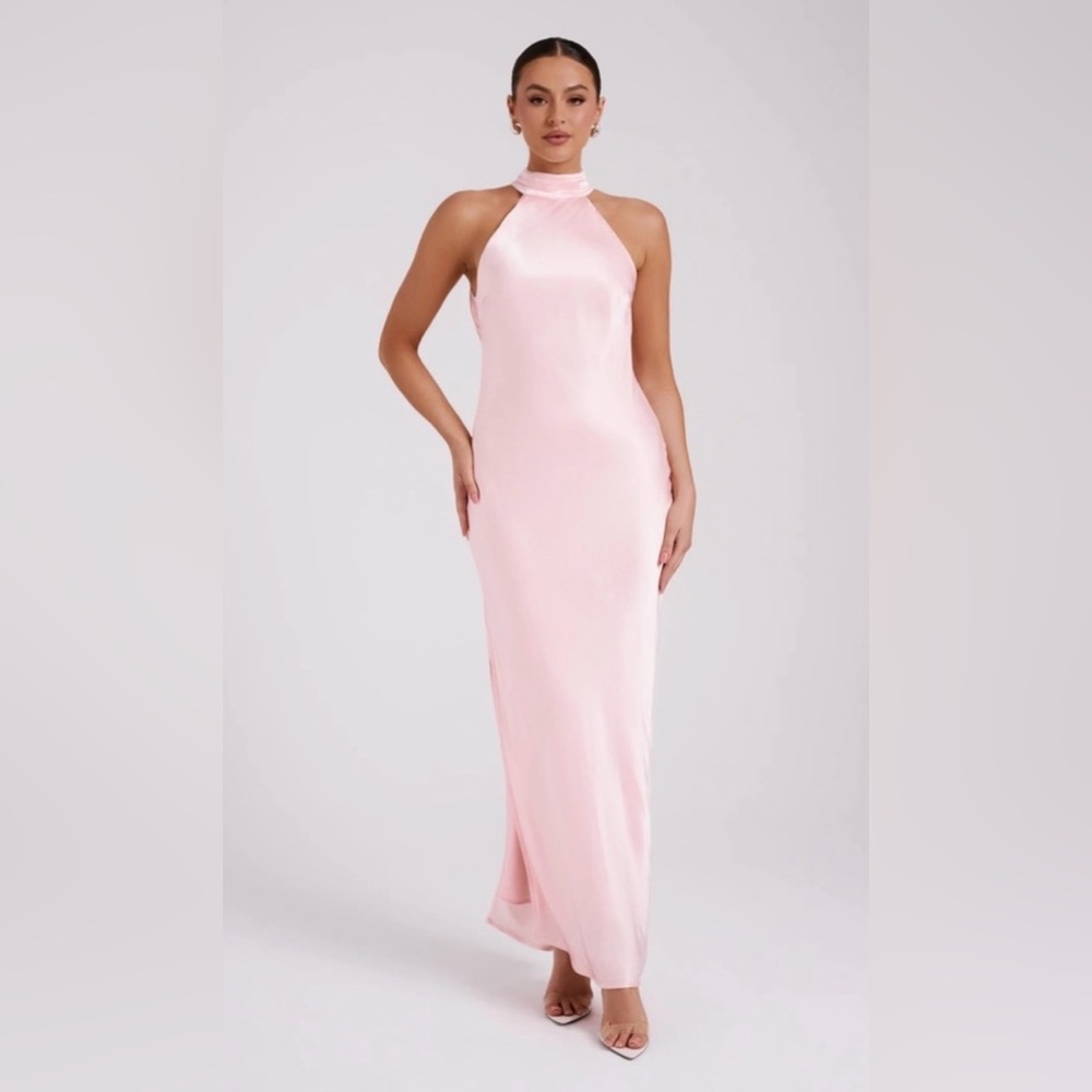 Meshki Claire satin drape back dress